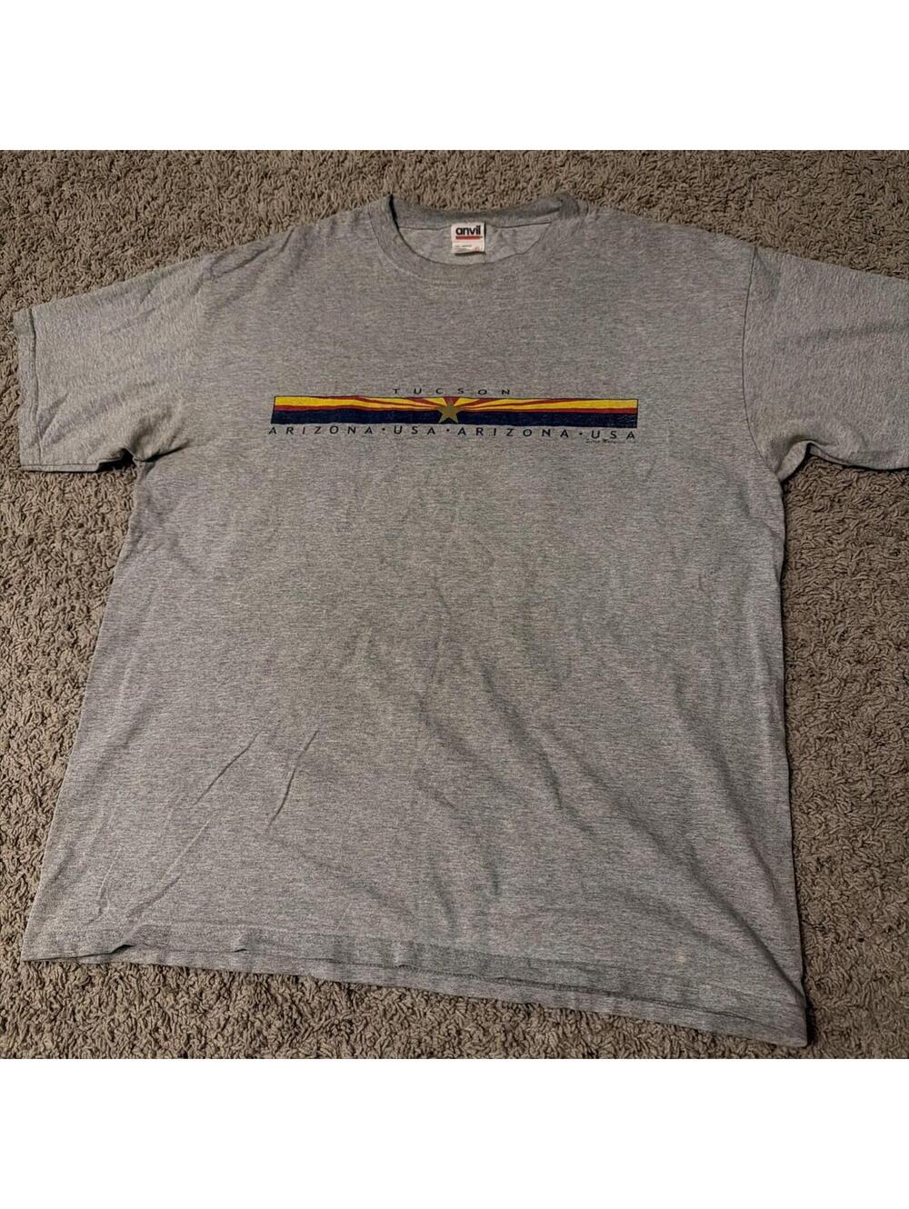 Vintage 90s Tucson Arizona Flag Gray Graphic Tee Anvil Sierra Madre Men’s Sz XL